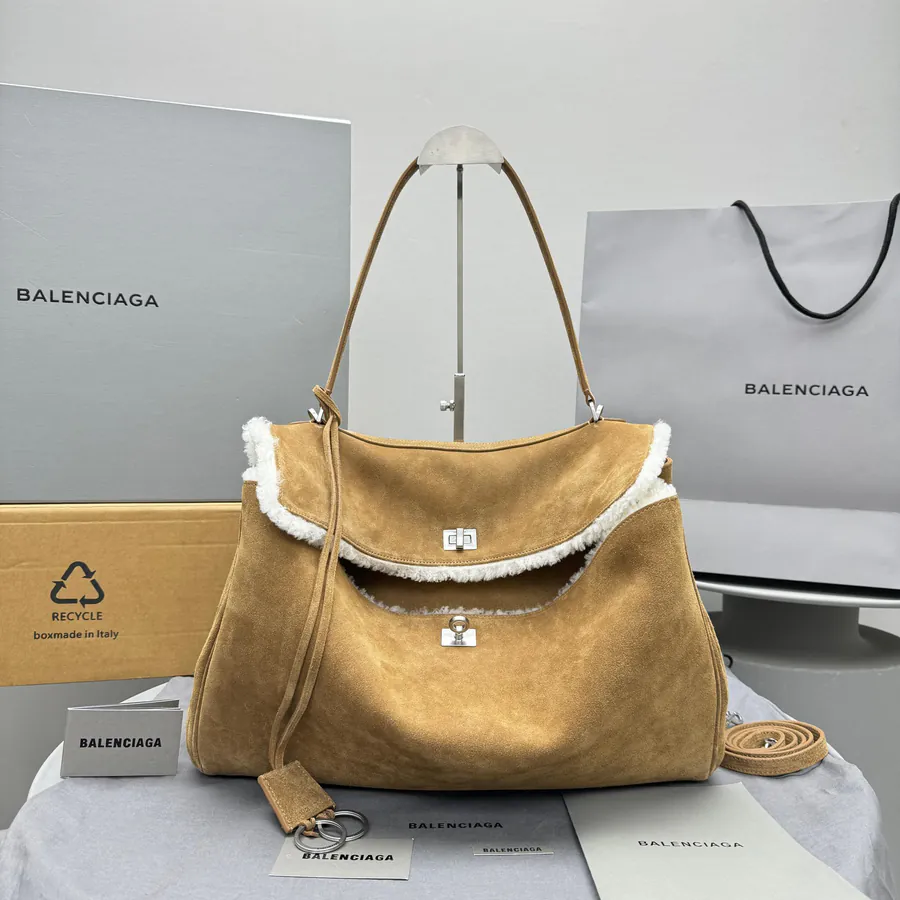 New Large Grained Calfskin Brown Rodeo Bag