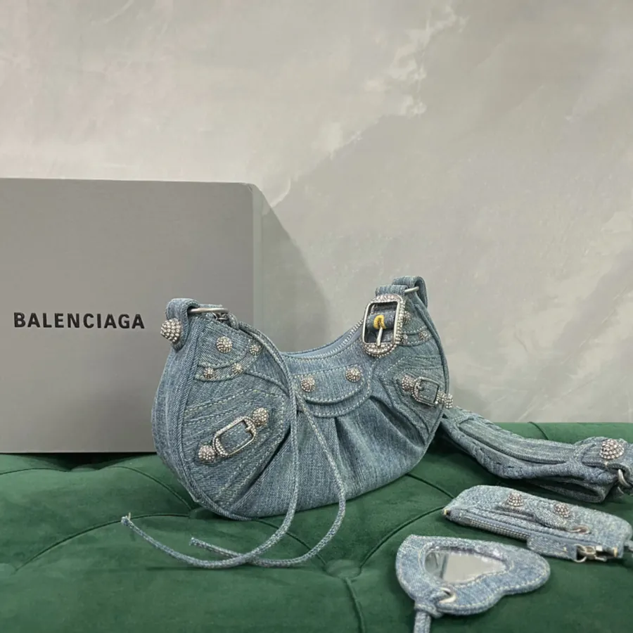 Paris Home Statement Denim Stud Underarm Bag 26cm