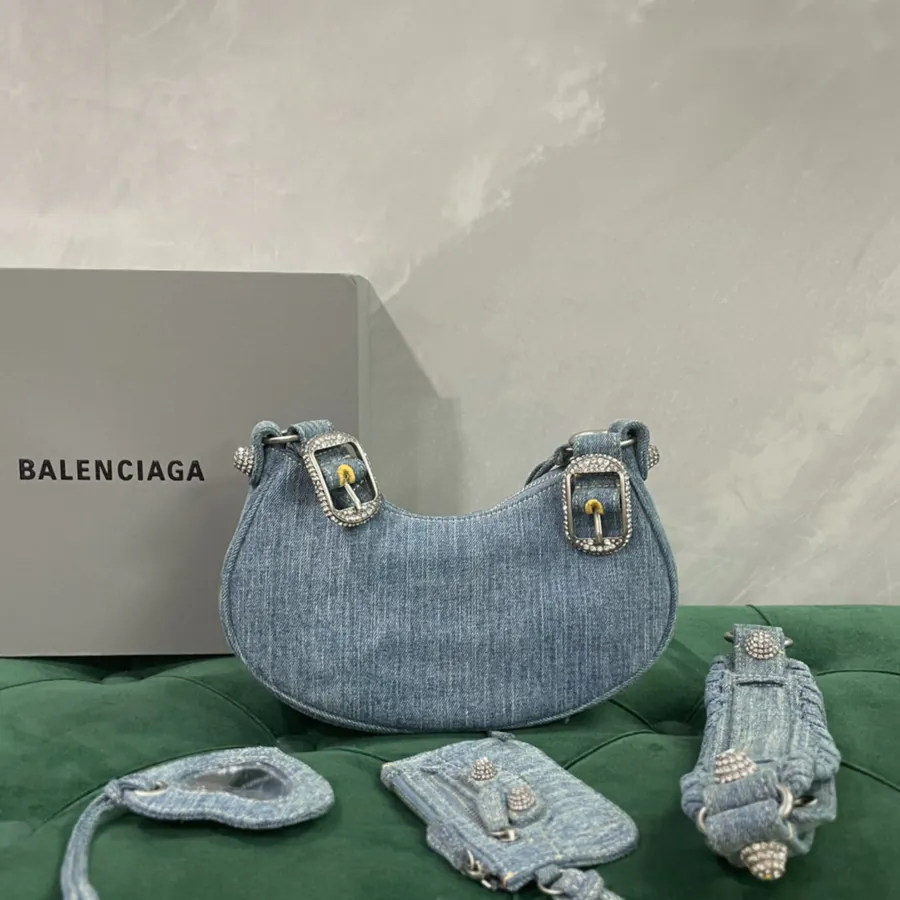 Paris Home Statement Denim Stud Underarm Bag 26cm