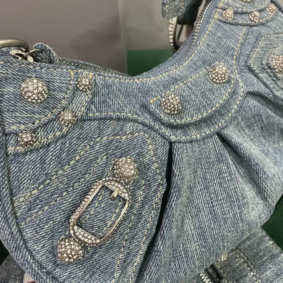 Paris Home Statement Denim Stud Underarm Bag 26cm