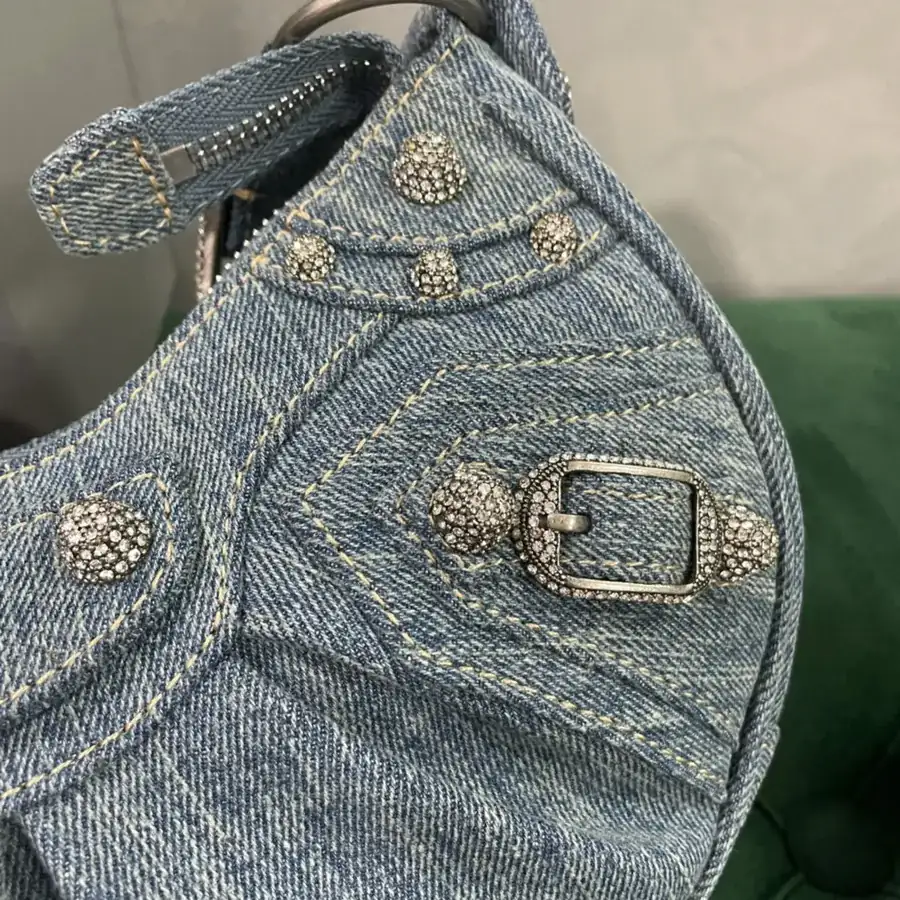 Paris Home Statement Denim Stud Underarm Bag 26cm