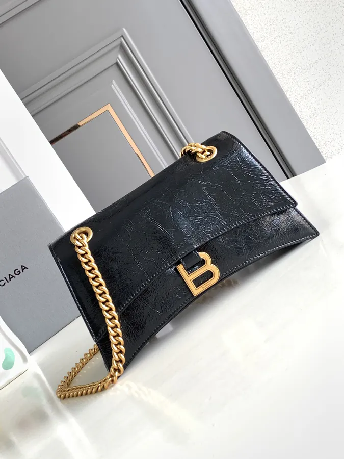 Crush Chain Bag Small Size, Black Grained Calfskin