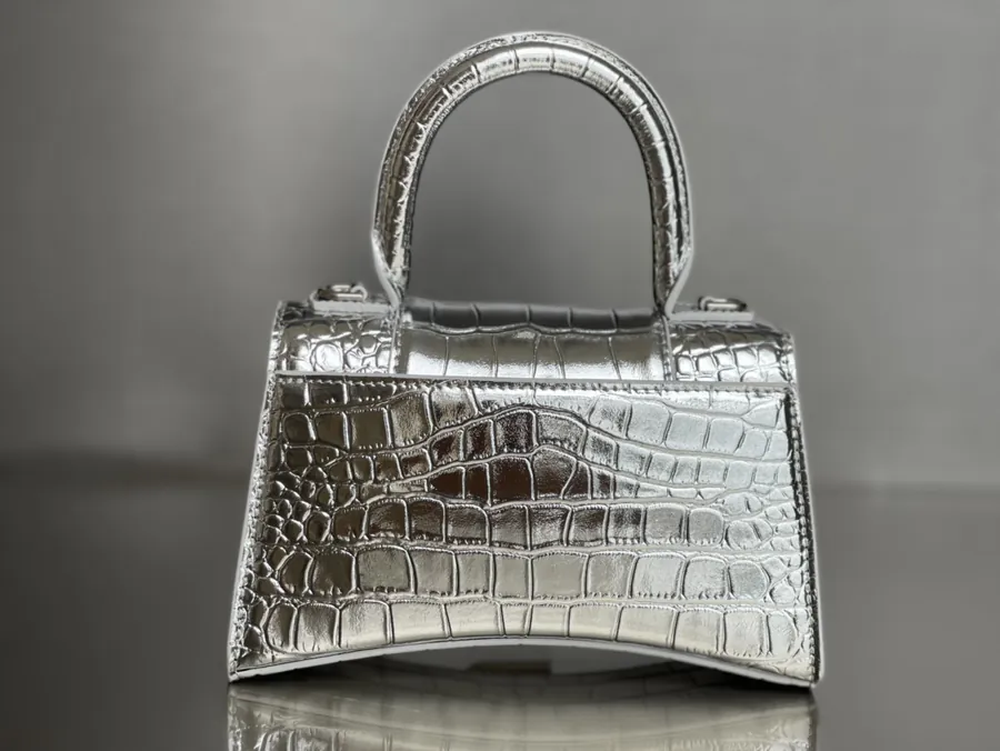 Balestra Hourglass Sandbag in Silver with Crocodile Texture