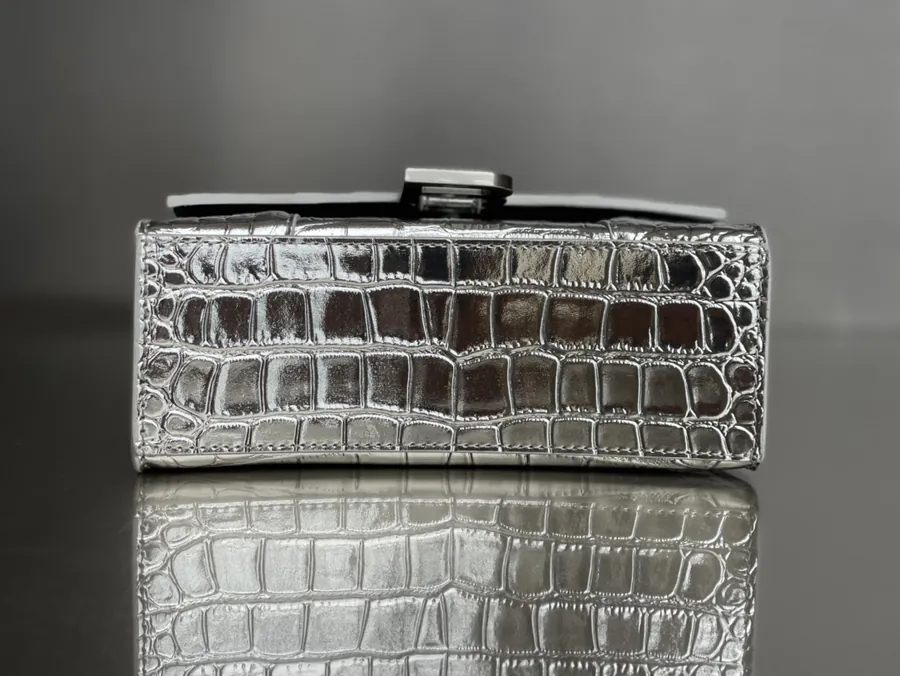 Balestra Hourglass Sandbag in Silver with Crocodile Texture