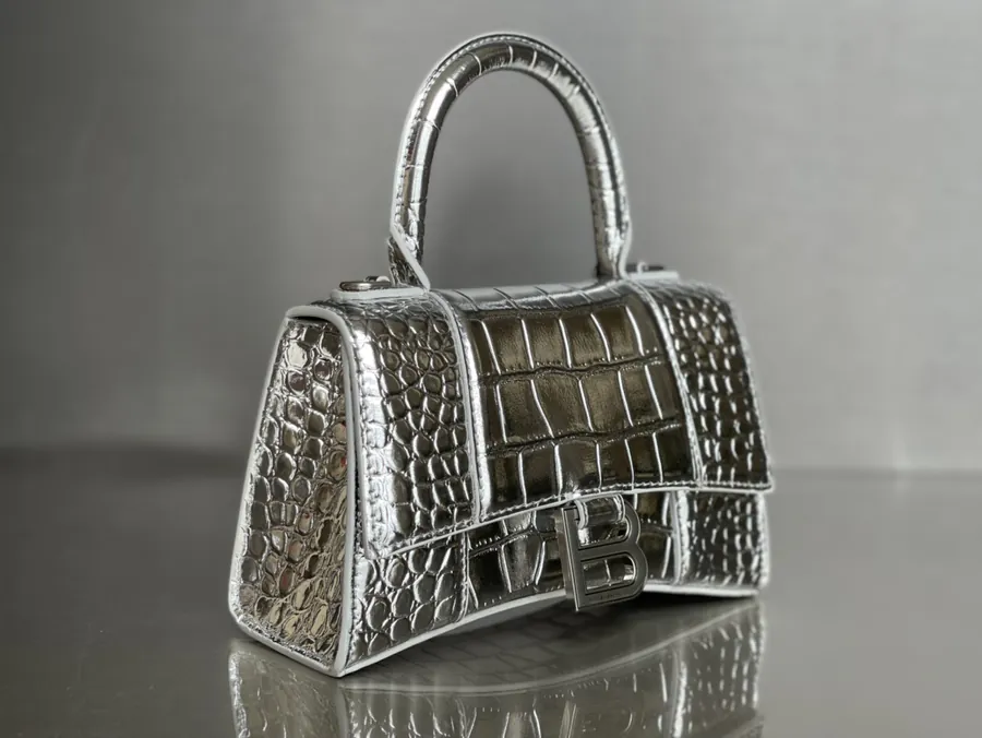 Balestra Hourglass Sandbag in Silver with Crocodile Texture
