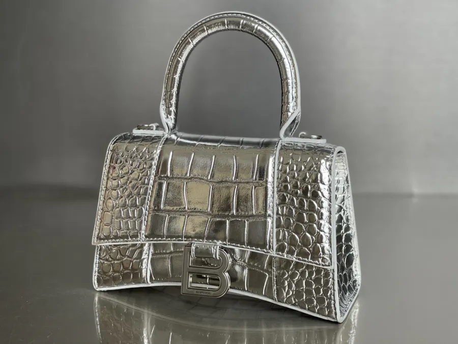 Balestra Hourglass Sandbag in Silver with Crocodile Texture