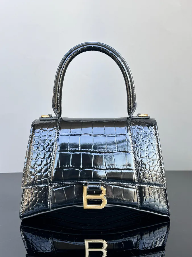 Baleenca* Hourglass Sand Bucket Bag in Black with Gold Hardware