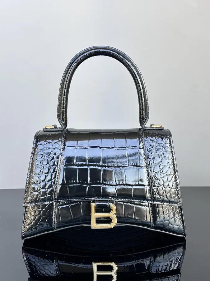 Baleenca* Hourglass Sand Bucket Bag in Black with Gold Hardware