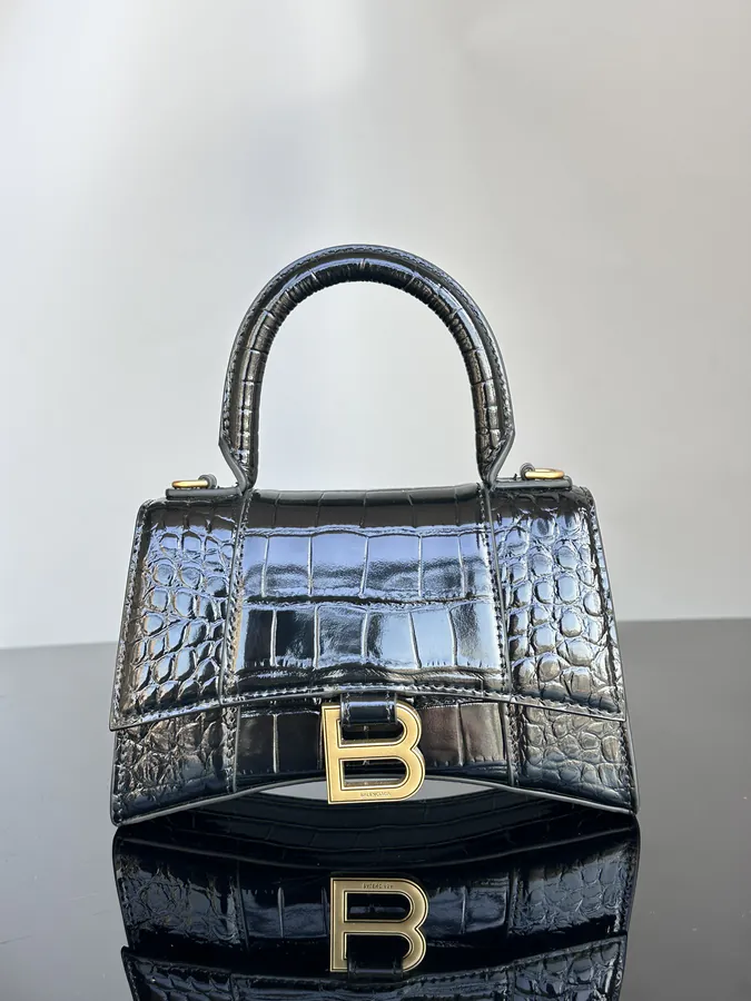 Baleenca* Hourglass Sand Bucket Bag in Black with Gold Hardware