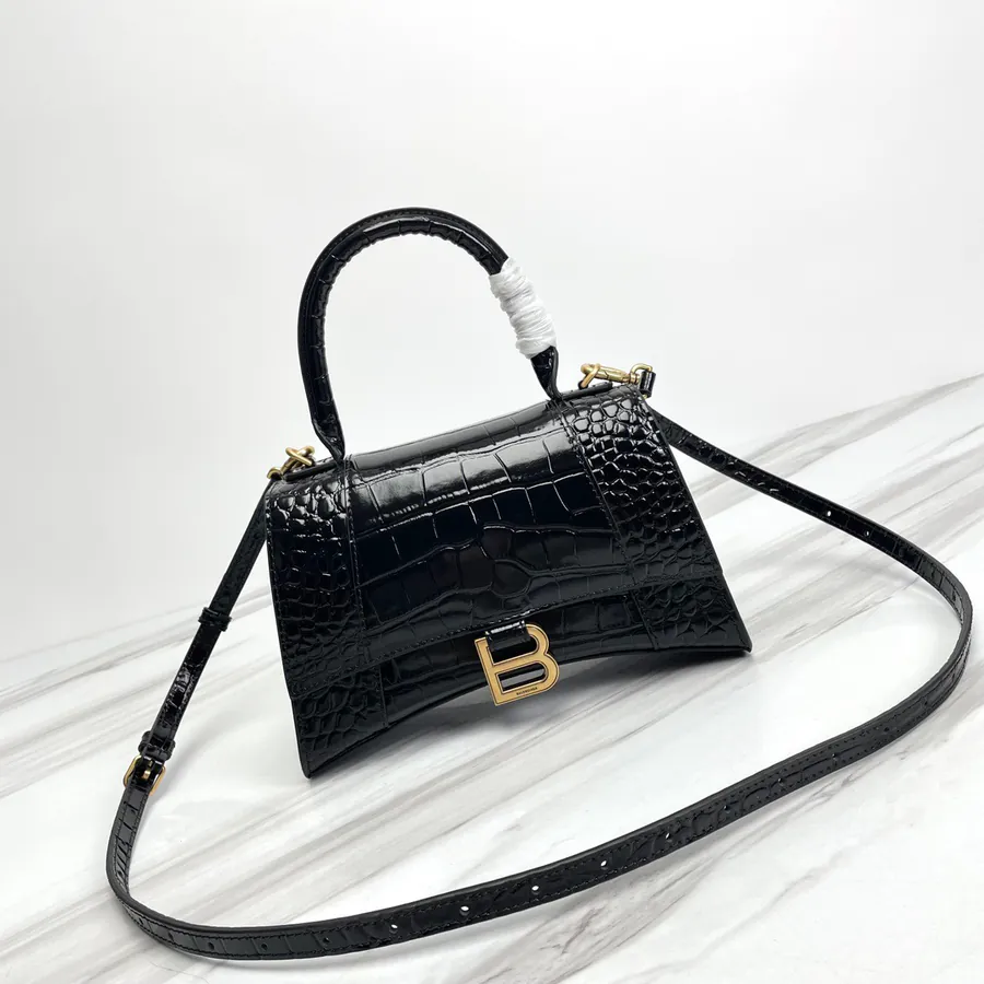 Balenciaga Hourglass Leather Bag with Crocodile Texture