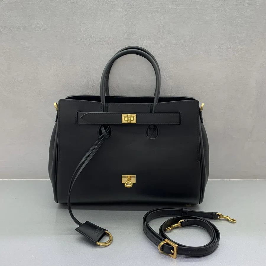 Small Black Gold Zipper Balenciaga Bel Air Handbag