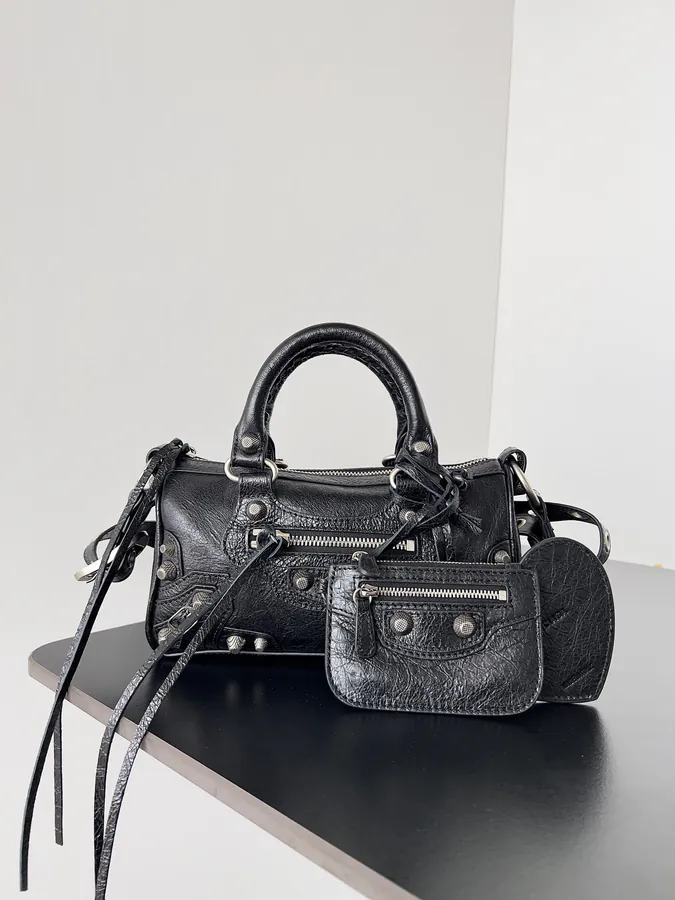 Balenciaga Le Cagole Mini Duffle Bag Black Fine Grain Sheepskin