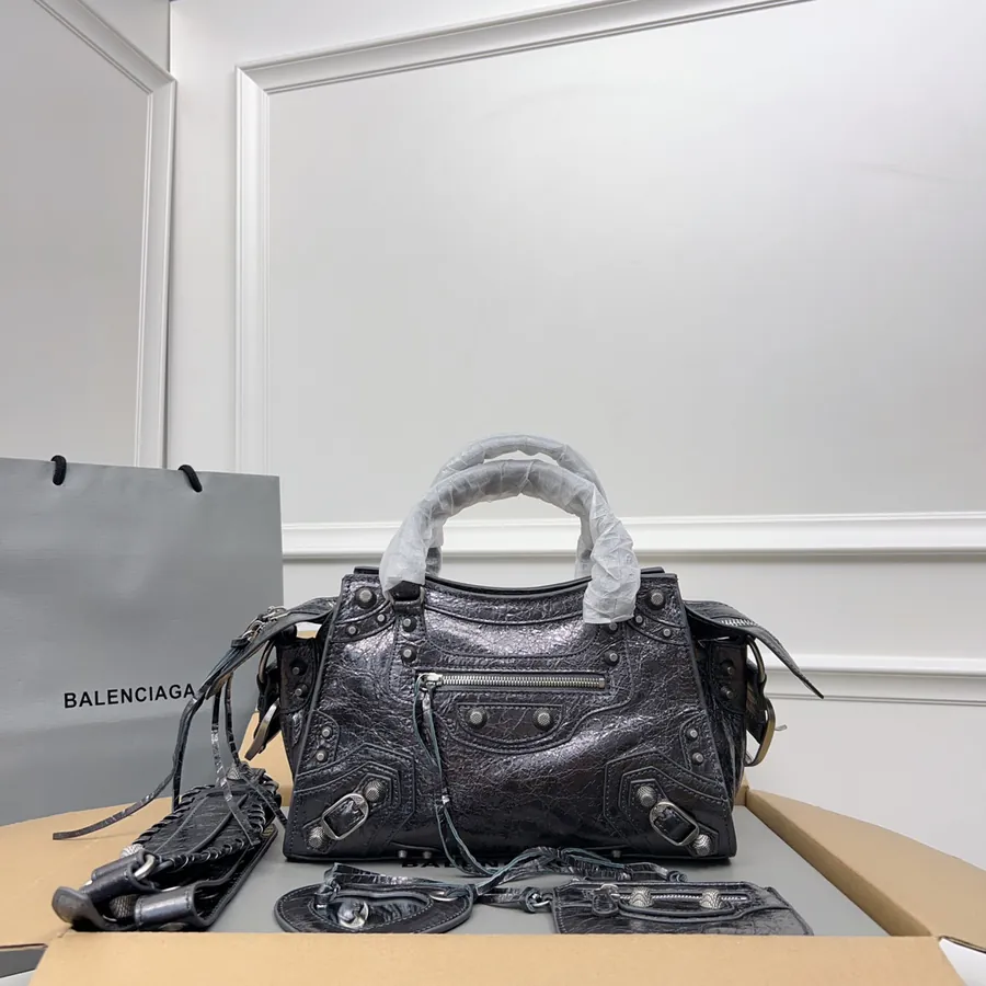 Balencia NEO CAGOLE Vintage Silver Bucket Bag
