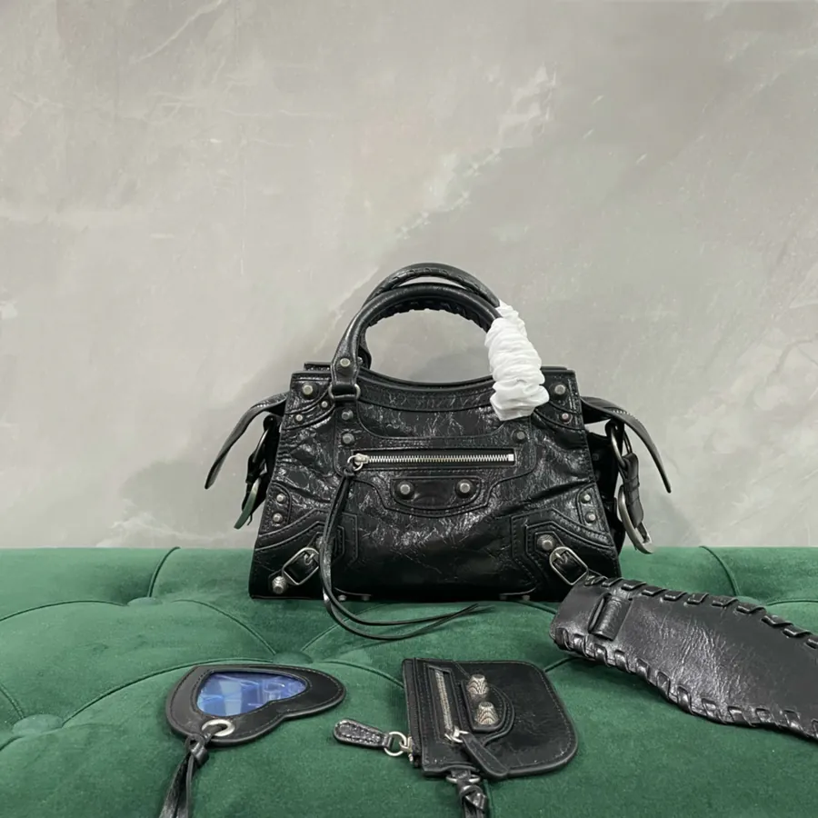 BALENCIA Neo Cagole Mini Motorcycle Bag in Black with Silver Studs