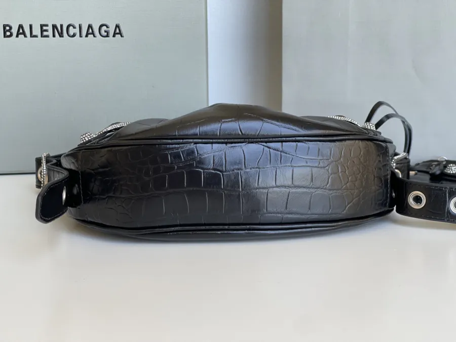 Le Cagole Half Moon Bag with Genuine Crocodile Grain and Sparkle