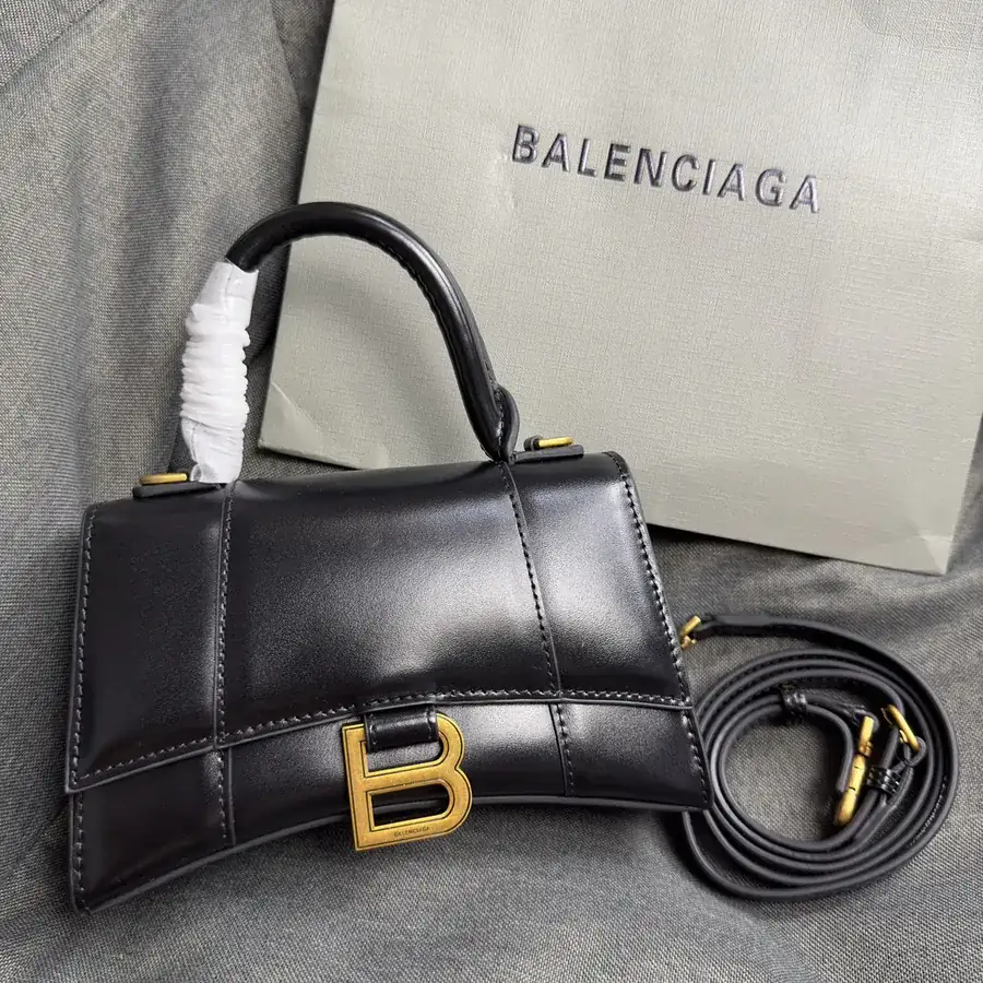 Balenciaga Hourglass Sandbag Black Smooth Leather
