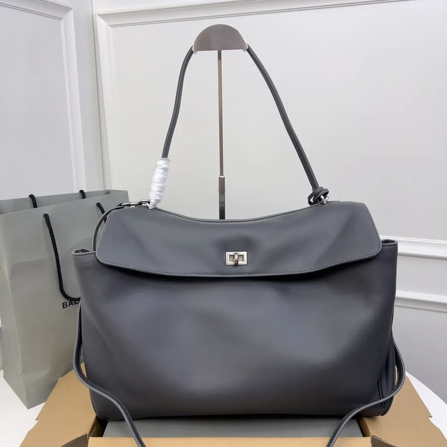 Large Gray Silver Buckle BALENCIAGA Rodeo Bag