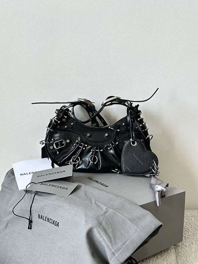 Le Cagole Motorcycle Bag with Pierced Rivets and Black Color