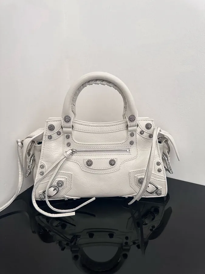 Baleenca* Neo Cagole Motorcycle Bag White with Diamonds