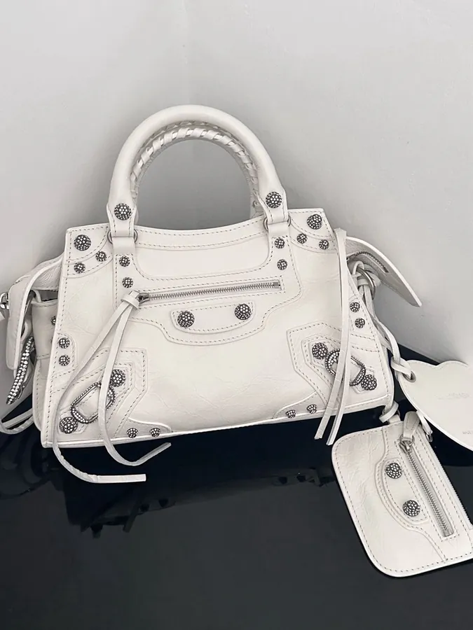 Baleenca* Neo Cagole Motorcycle Bag White with Diamonds