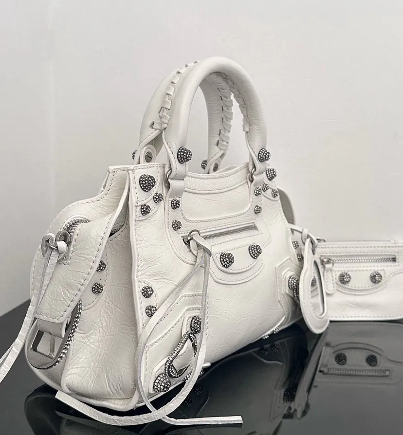 Baleenca* Neo Cagole Motorcycle Bag White with Diamonds