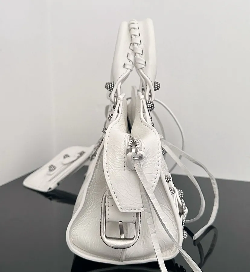 Baleenca* Neo Cagole Motorcycle Bag White with Diamonds