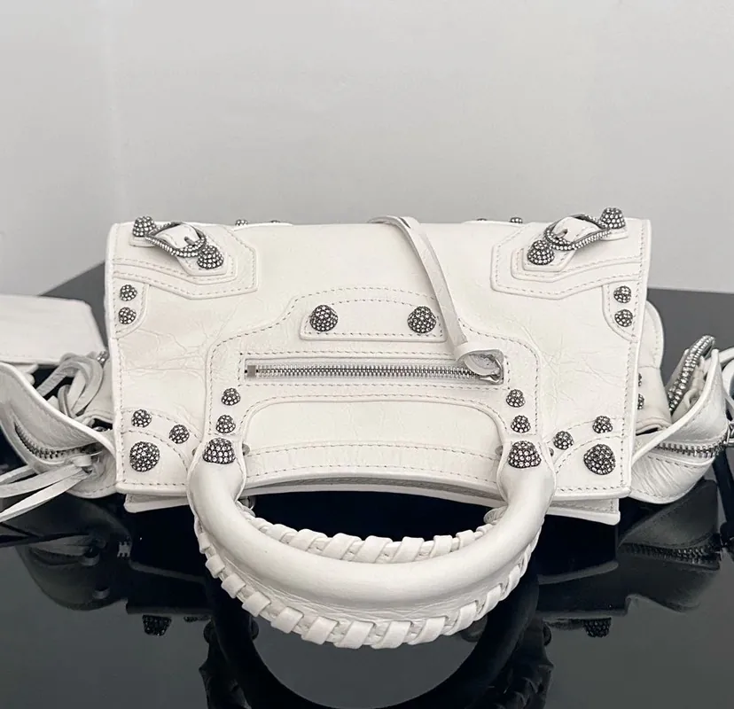 Baleenca* Neo Cagole Motorcycle Bag White with Diamonds