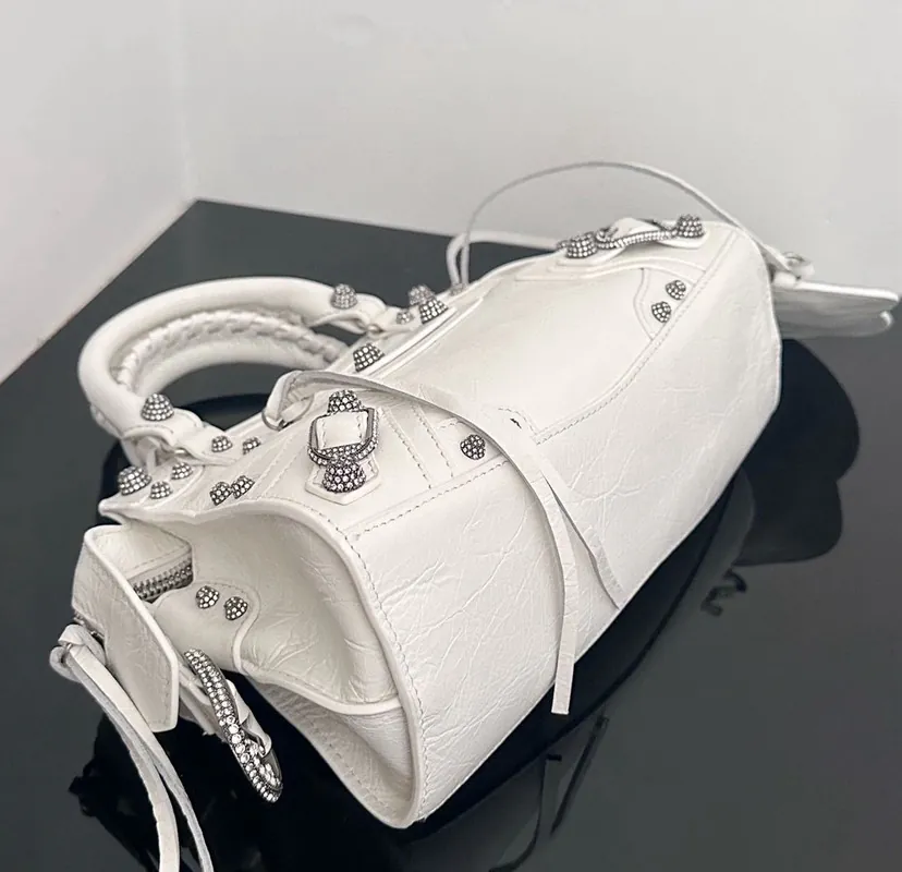 Baleenca* Neo Cagole Motorcycle Bag White with Diamonds