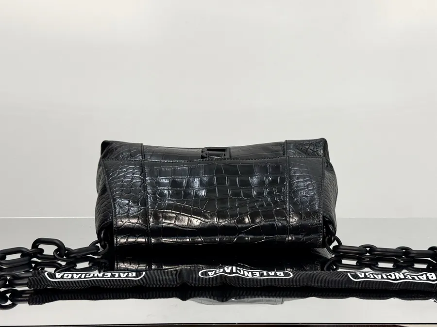 Balenciaga Downtown Chain Shoulder Bag Black with Crocodile Pattern