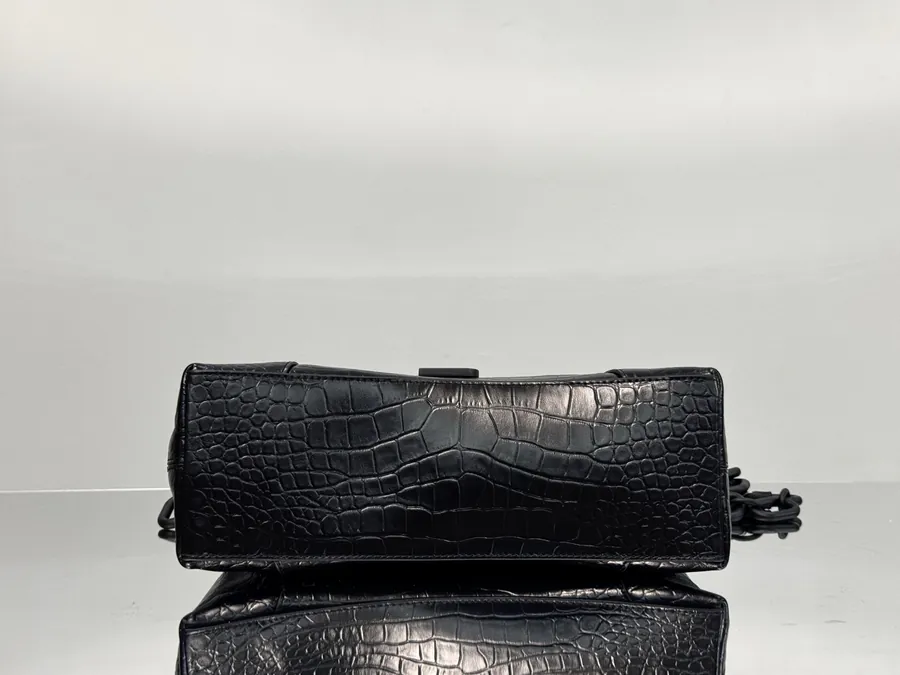 Balenciaga Downtown Chain Shoulder Bag Black with Crocodile Pattern