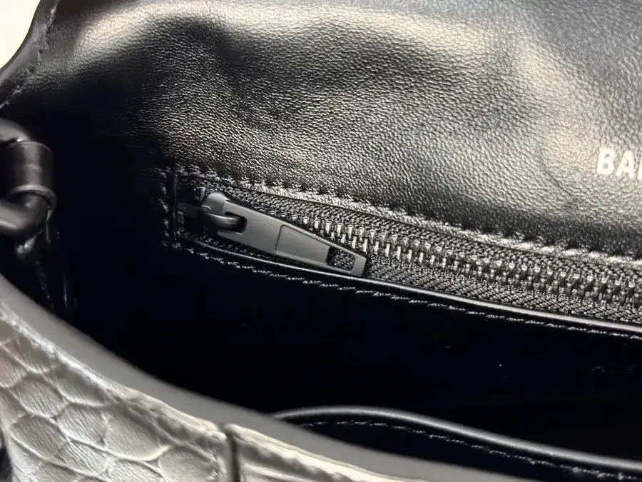 Balenciaga Downtown Chain Shoulder Bag Black with Crocodile Pattern