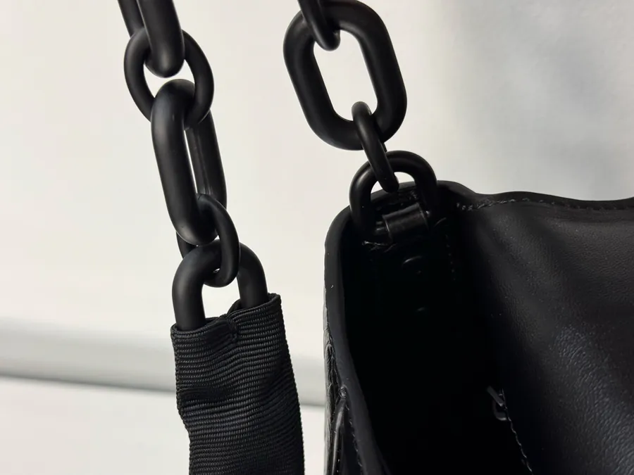Balenciaga Downtown Chain Shoulder Bag Black with Crocodile Pattern