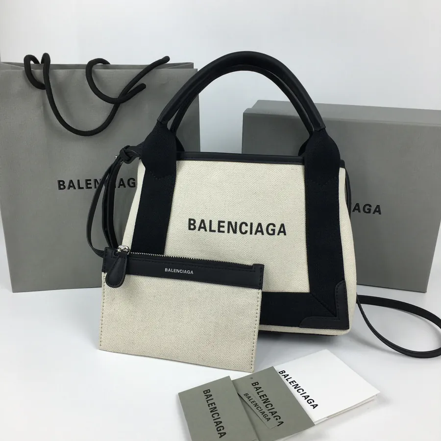 Balenciaga Custom Original Canvas Shopping Bag White with Leather