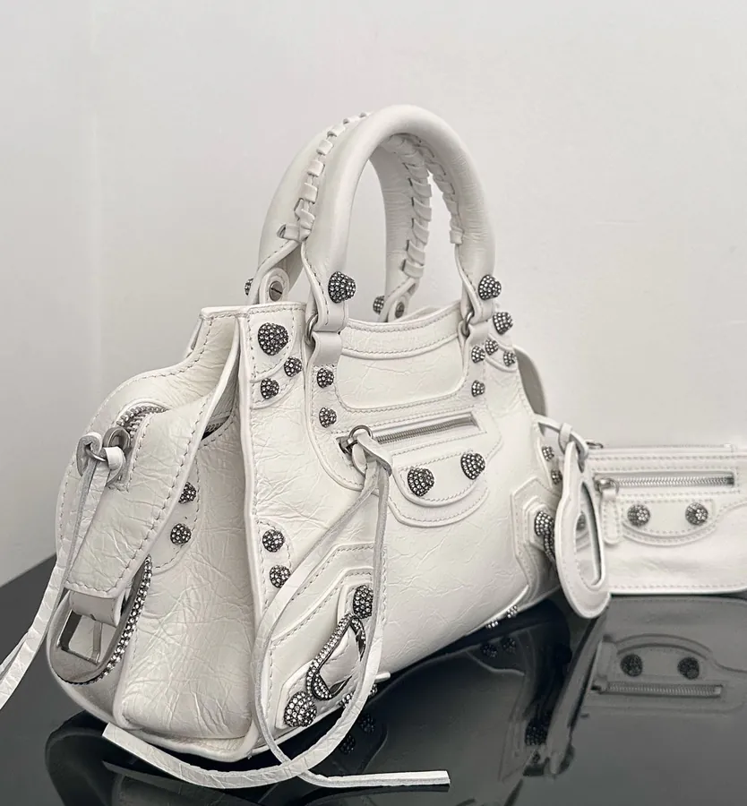 Baleenca* Neo Cagole Motorcycle Bag White with Rhinestones