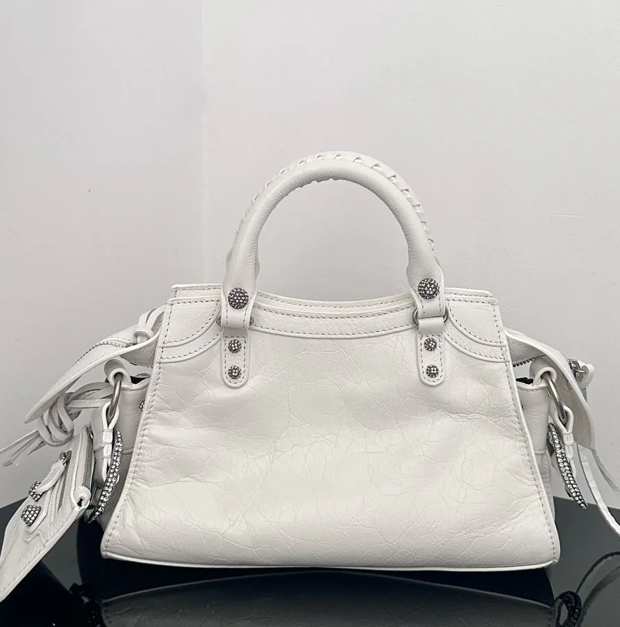 Baleenca* Neo Cagole Motorcycle Bag White with Rhinestones