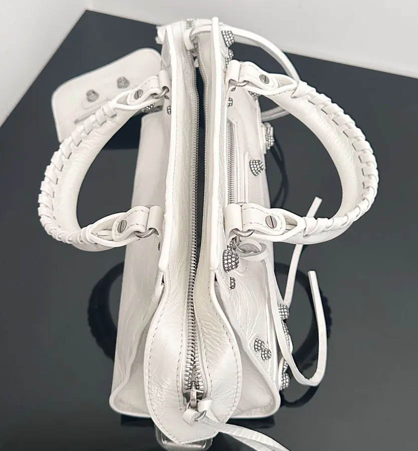 Baleenca* Neo Cagole Motorcycle Bag White with Rhinestones