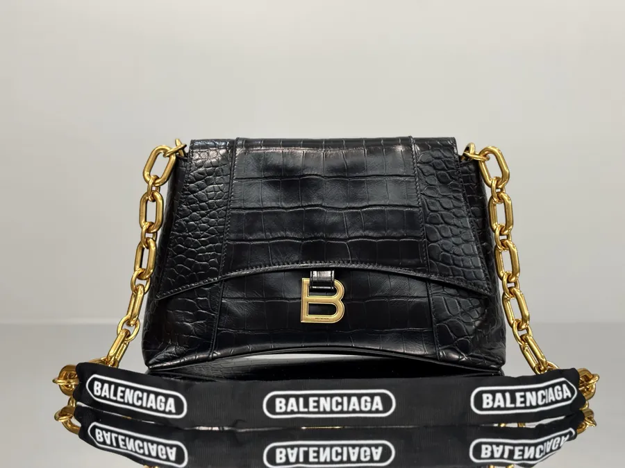 Balenciaga Downtown Chain Shoulder Bag with Crocodile Texture