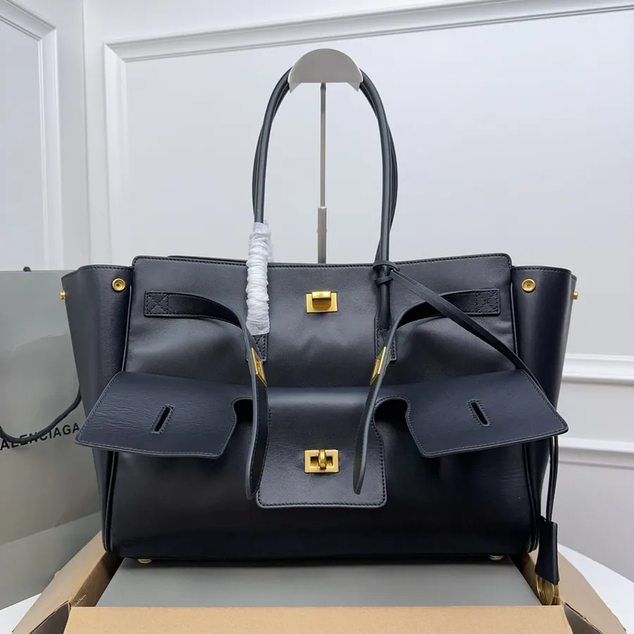 Balenciaga Bel Air Mid Size Black Gold Zip Handbag