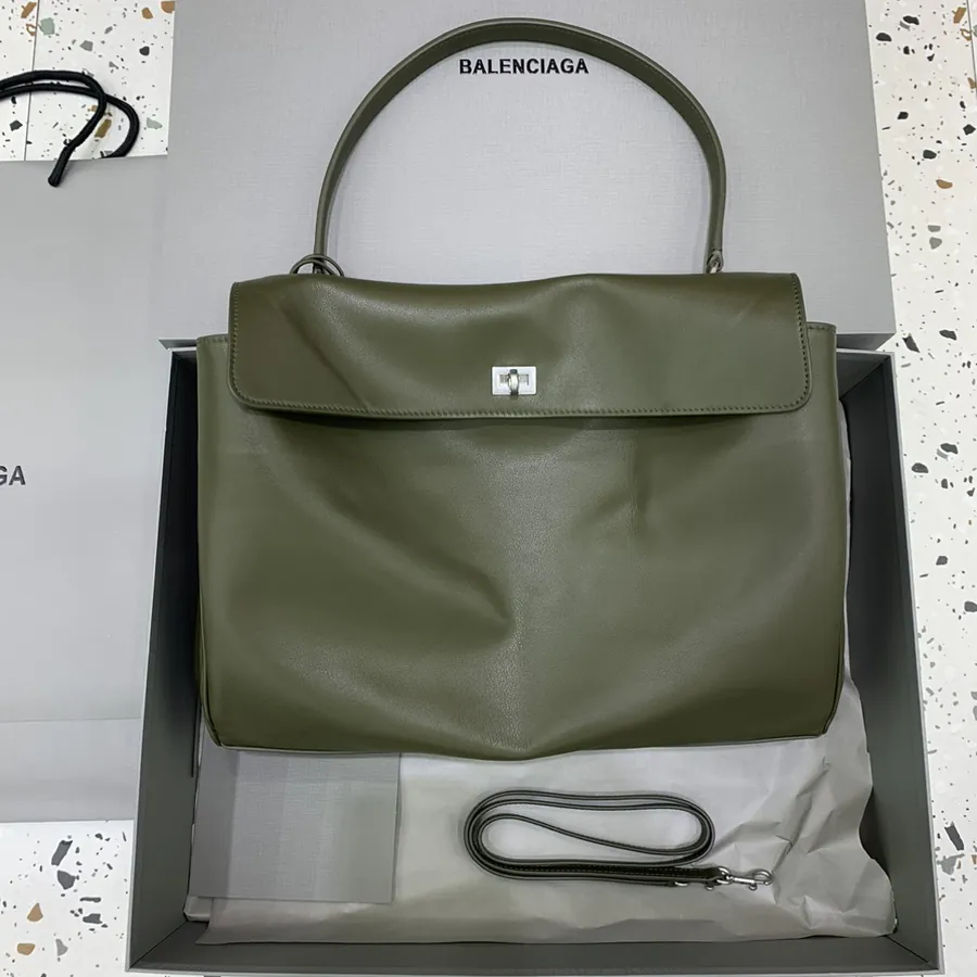 BaleNCIAG Rodéo Bag Large Green Silver Clasp