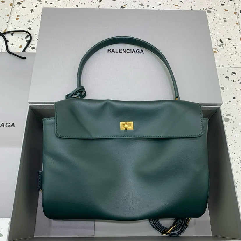 BaleNCiaga Rodeo Bag Medium Size,孔雀绿, Gold Zip