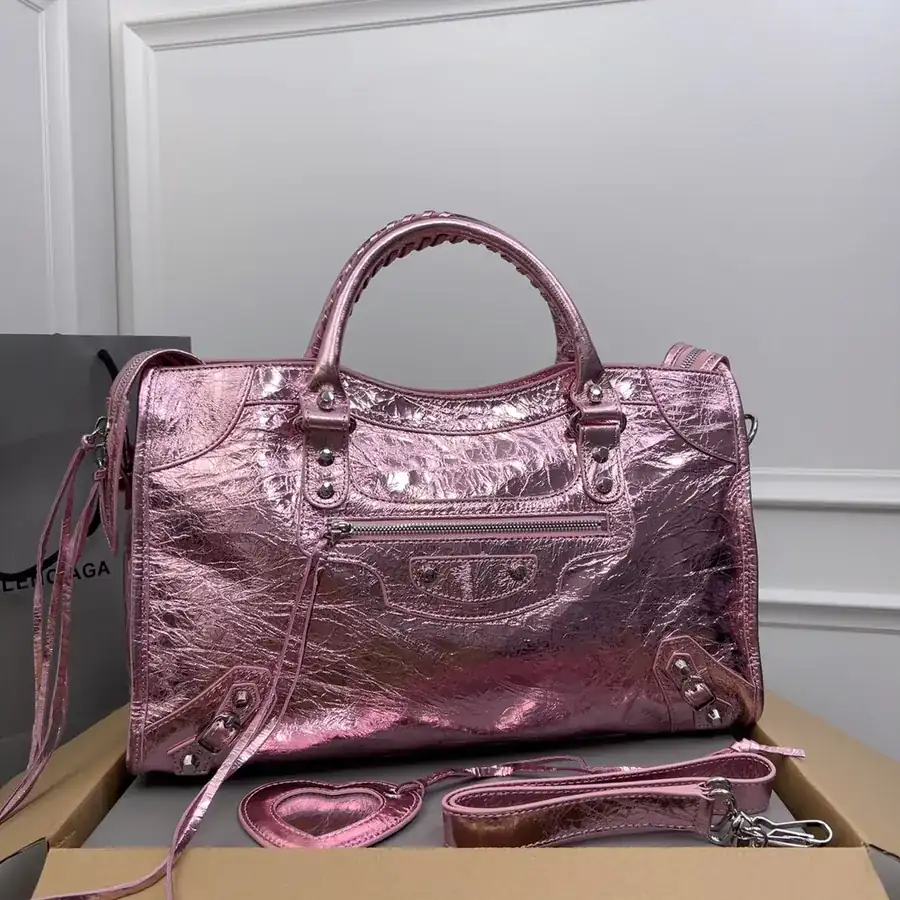 Balenciaga Motorcycle Silver Pink Bucket Bag
