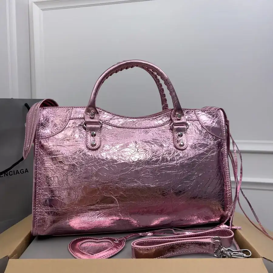 Balenciaga Motorcycle Silver Pink Bucket Bag