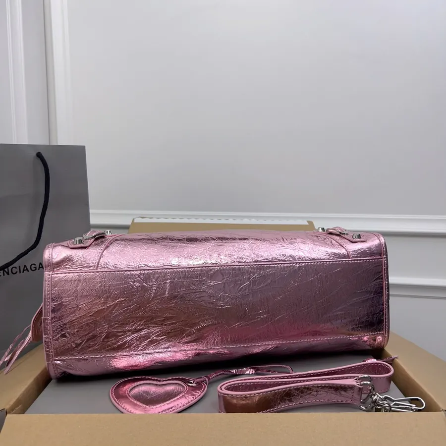 Balenciaga Motorcycle Silver Pink Bucket Bag