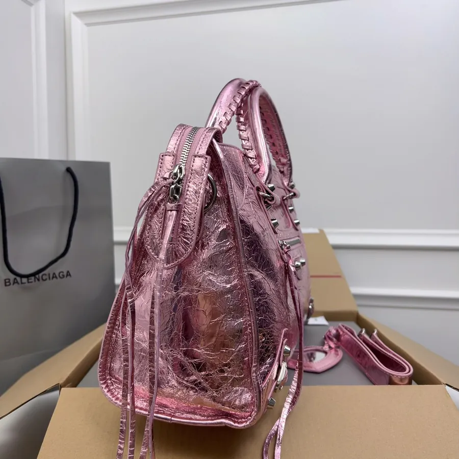 Balenciaga Motorcycle Silver Pink Bucket Bag