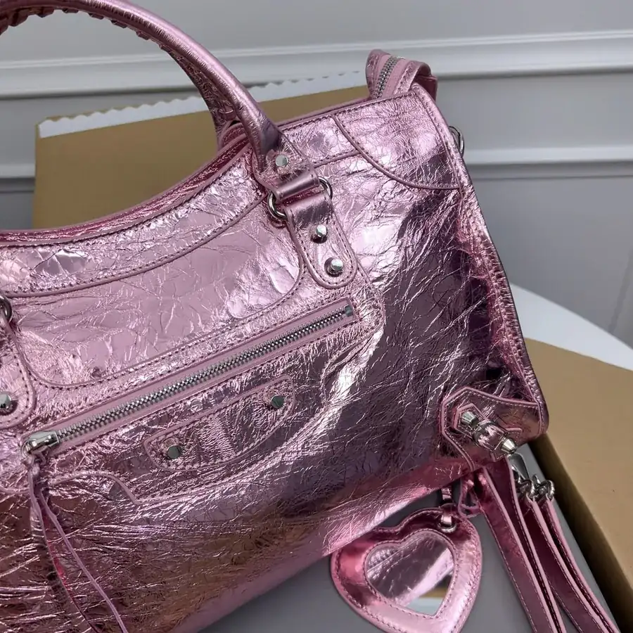 Balenciaga Motorcycle Silver Pink Bucket Bag