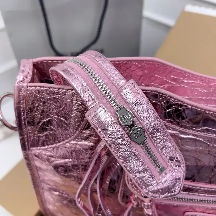 Balenciaga Motorcycle Silver Pink Bucket Bag