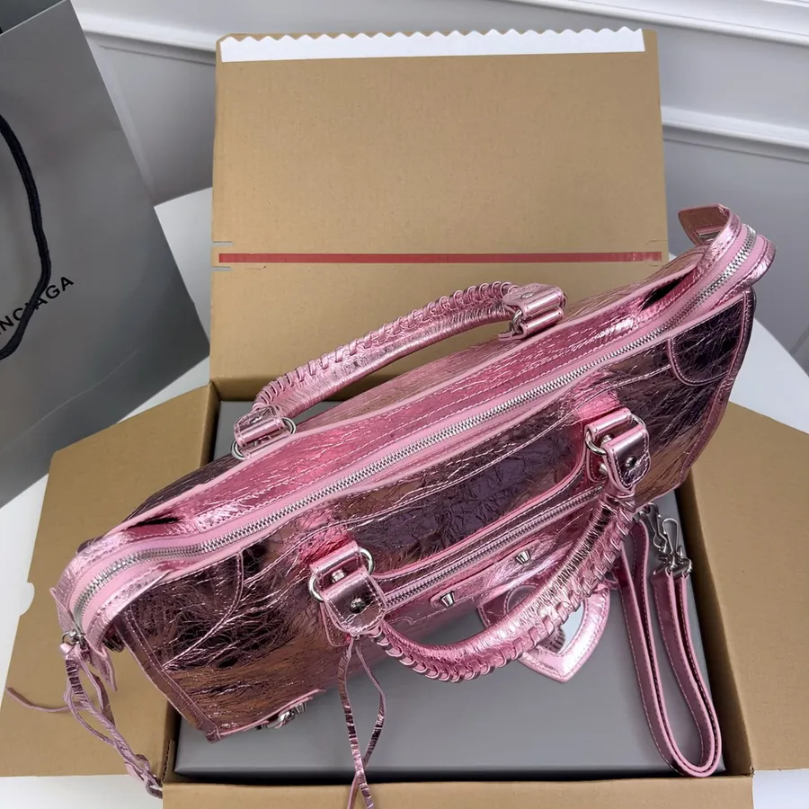 Balenciaga Motorcycle Silver Pink Bucket Bag