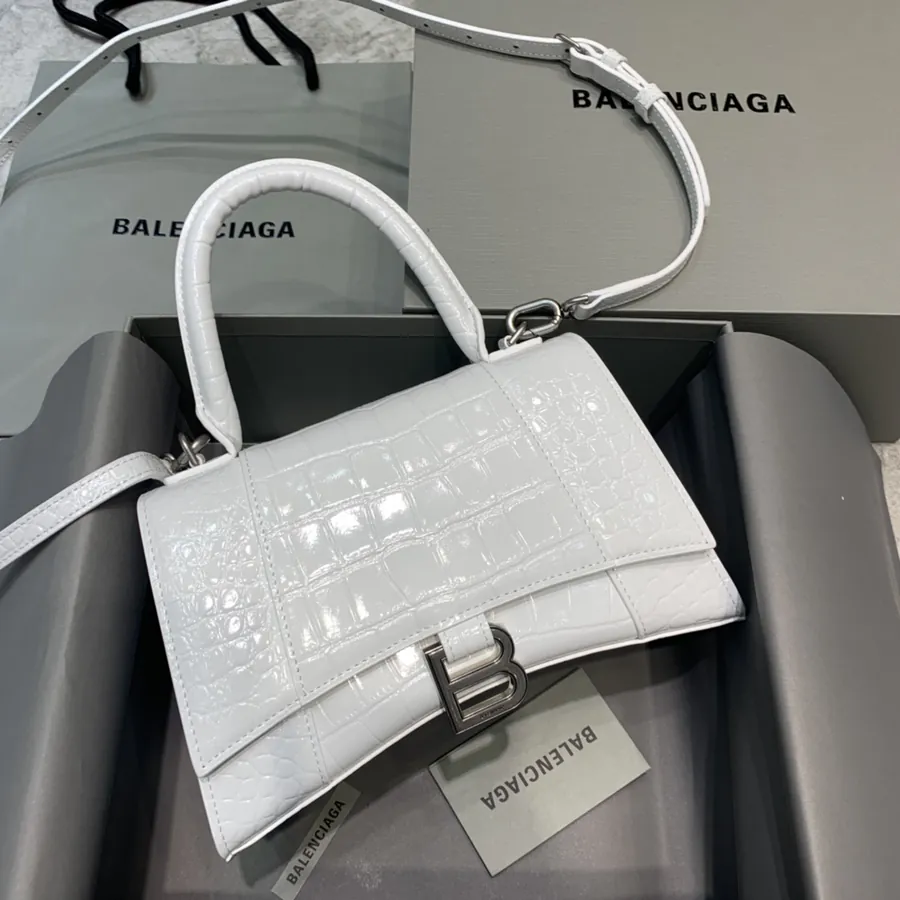 Balenciaga Sand漏 Bag Mini Size, White Crocodile