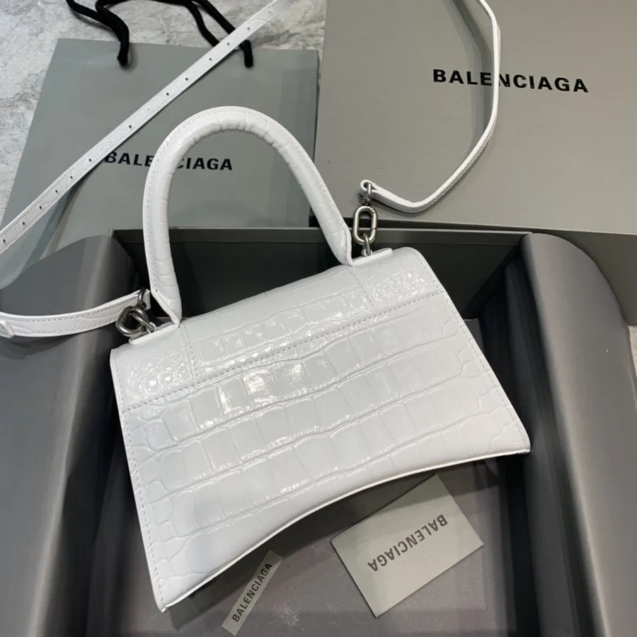 Balenciaga Sand漏 Bag Mini Size, White Crocodile