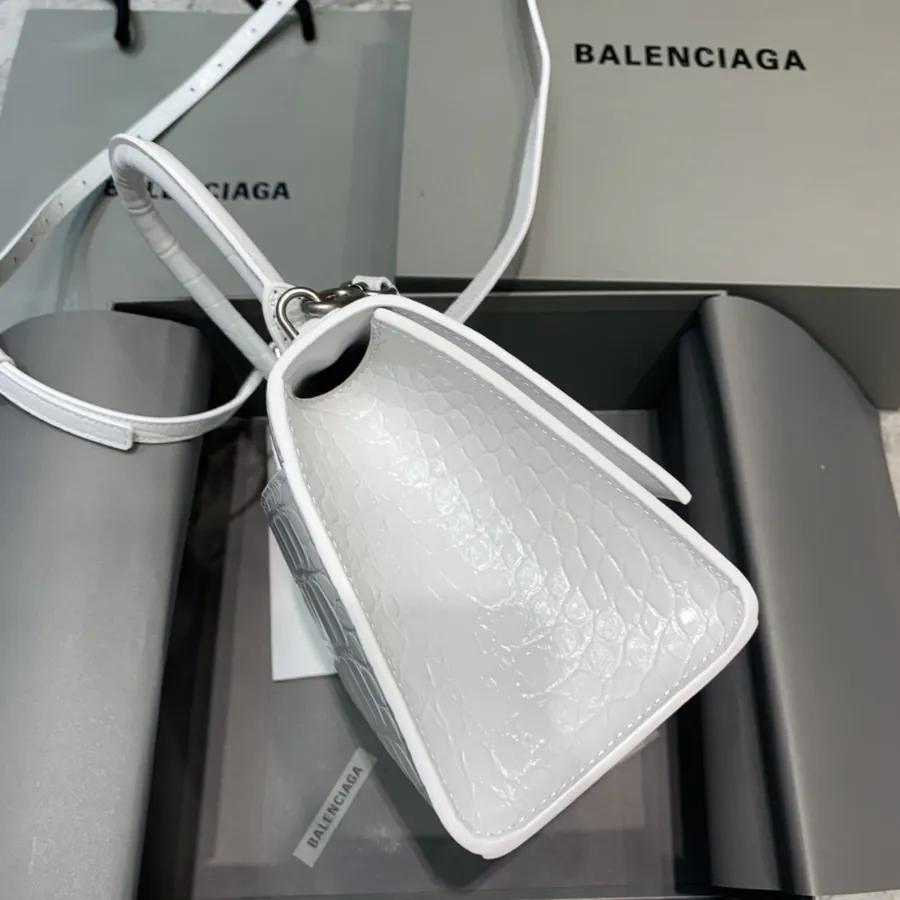 Balenciaga Sand漏 Bag Mini Size, White Crocodile